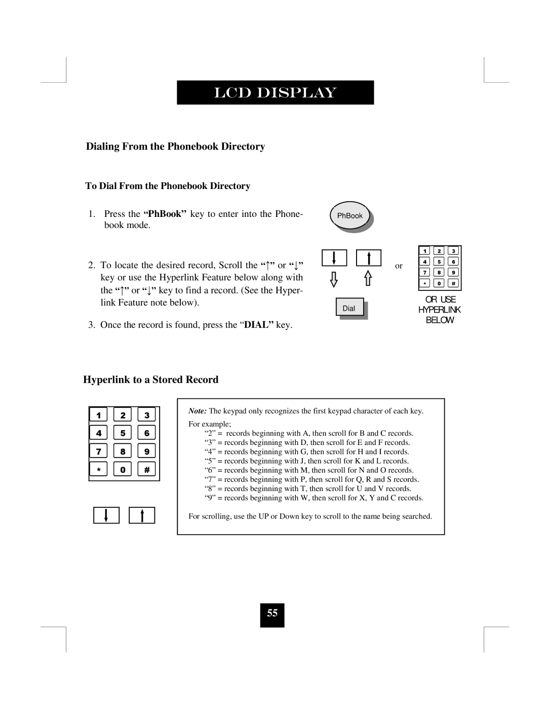 Spectrum Brands SP-550 manual Dialing From the Phonebook Directory, Hyperlink to a Stored Record 