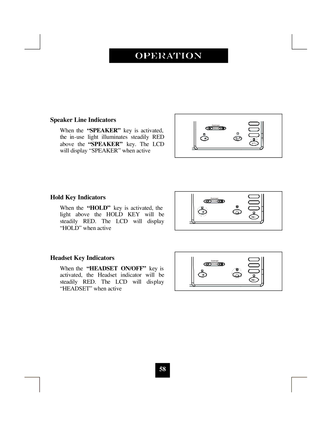 Spectrum Brands SP-550 manual Speaker Line Indicators, Hold Key Indicators, Headset Key Indicators 