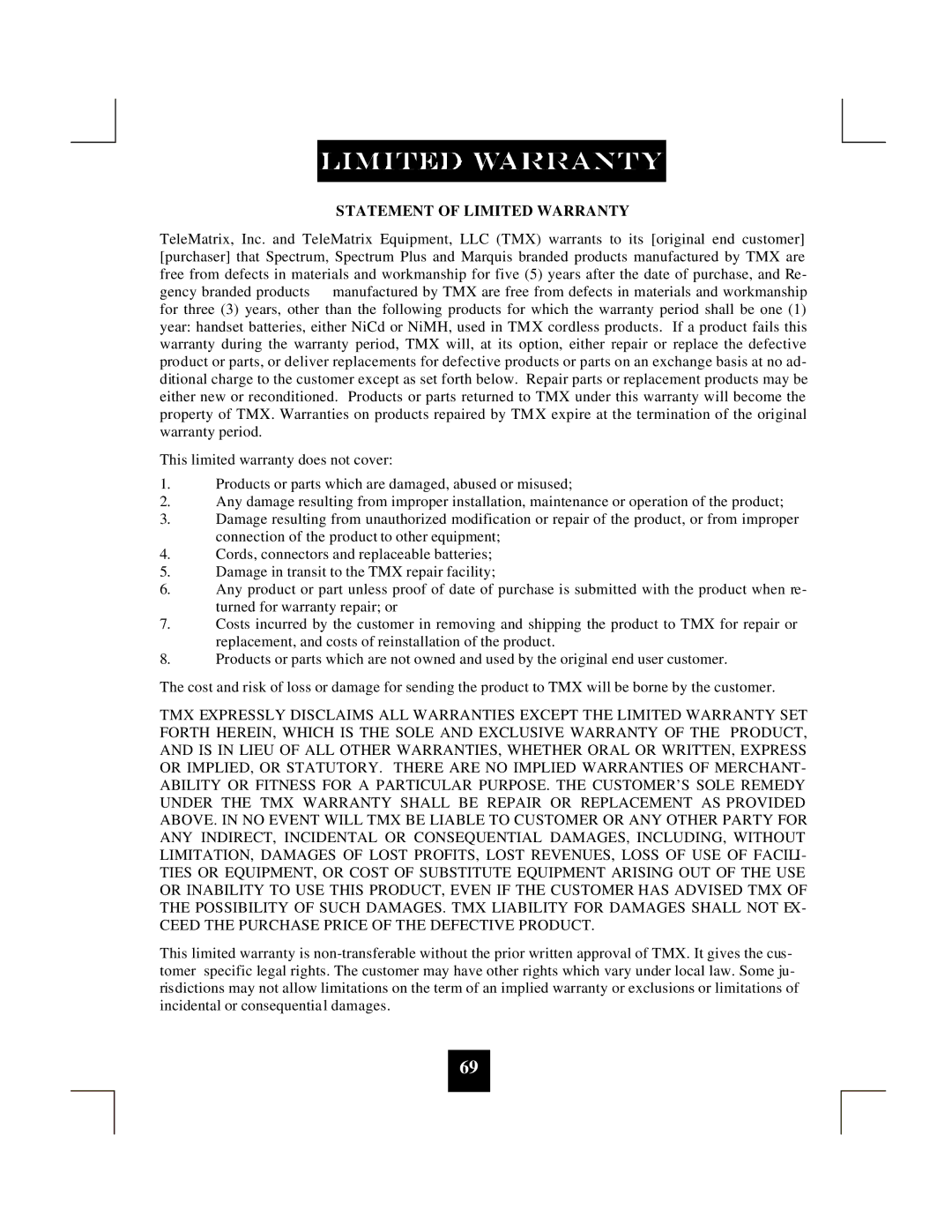 Spectrum Brands SP-550 manual Statement of Limited Warranty 