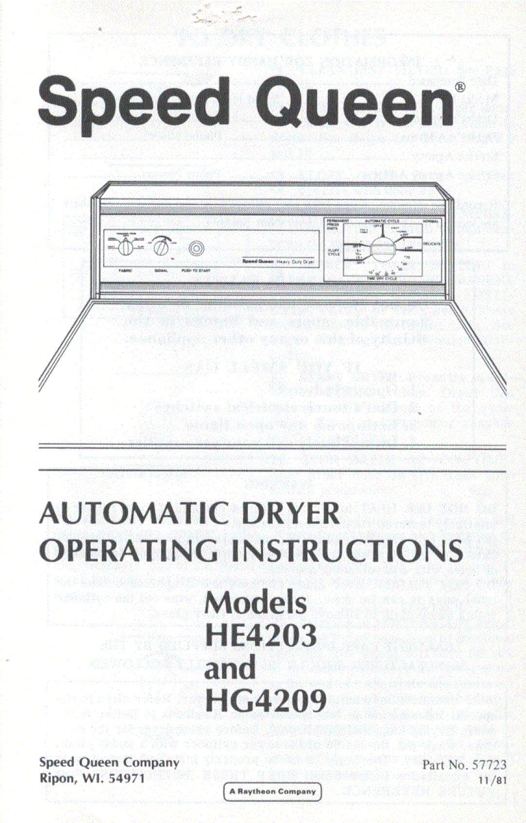 Speed Queen HE4203, HG4209 manual 