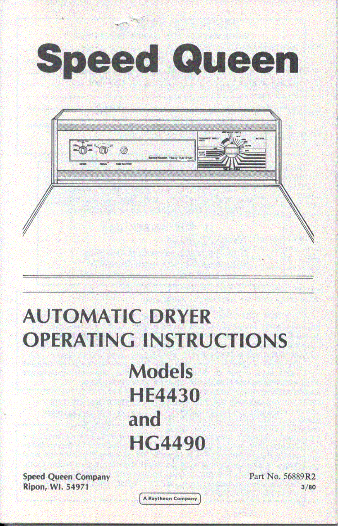 Speed Queen HE4430, HG4490 manual 