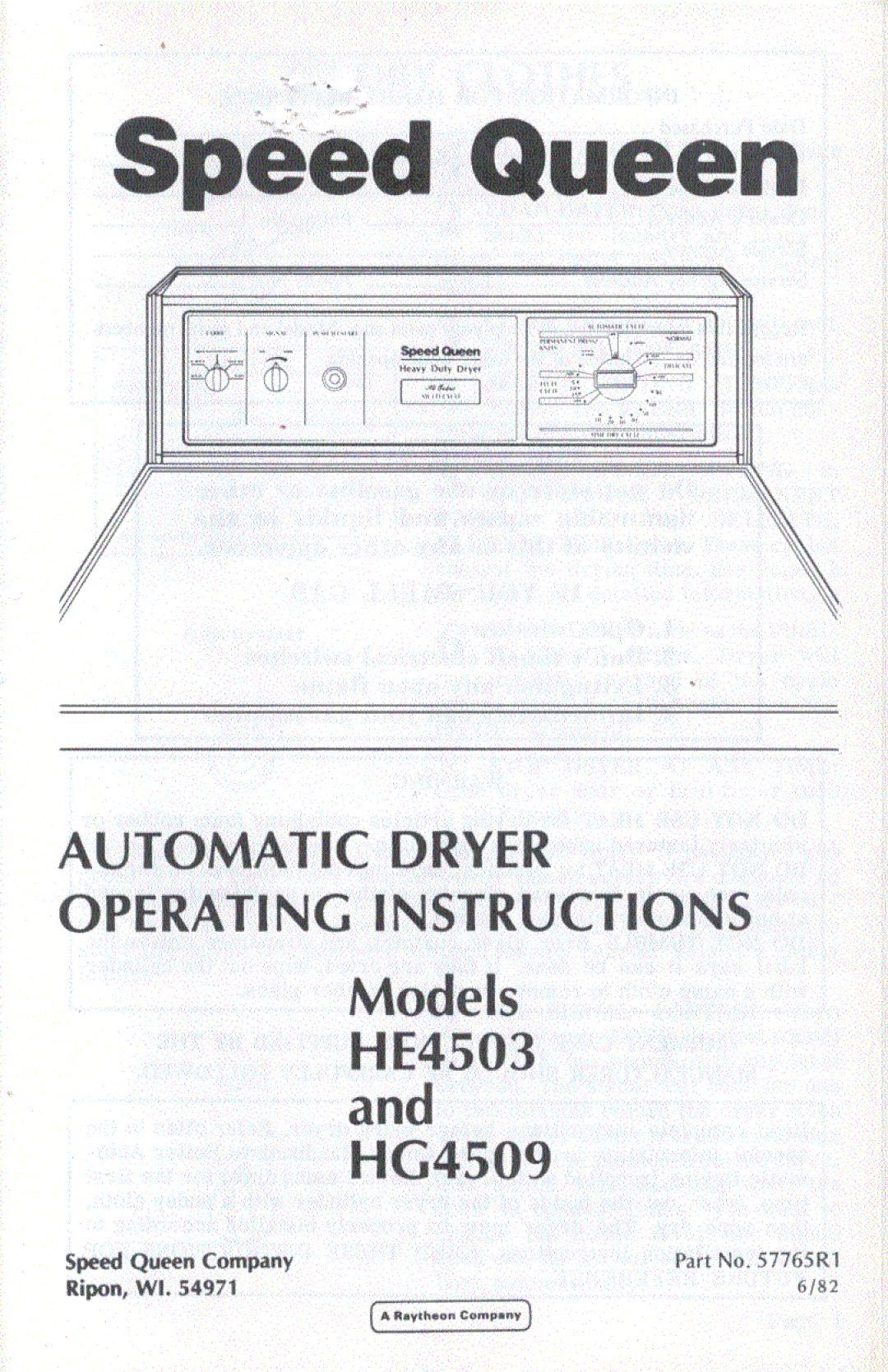 Speed Queen HE4503, HG4509 manual 