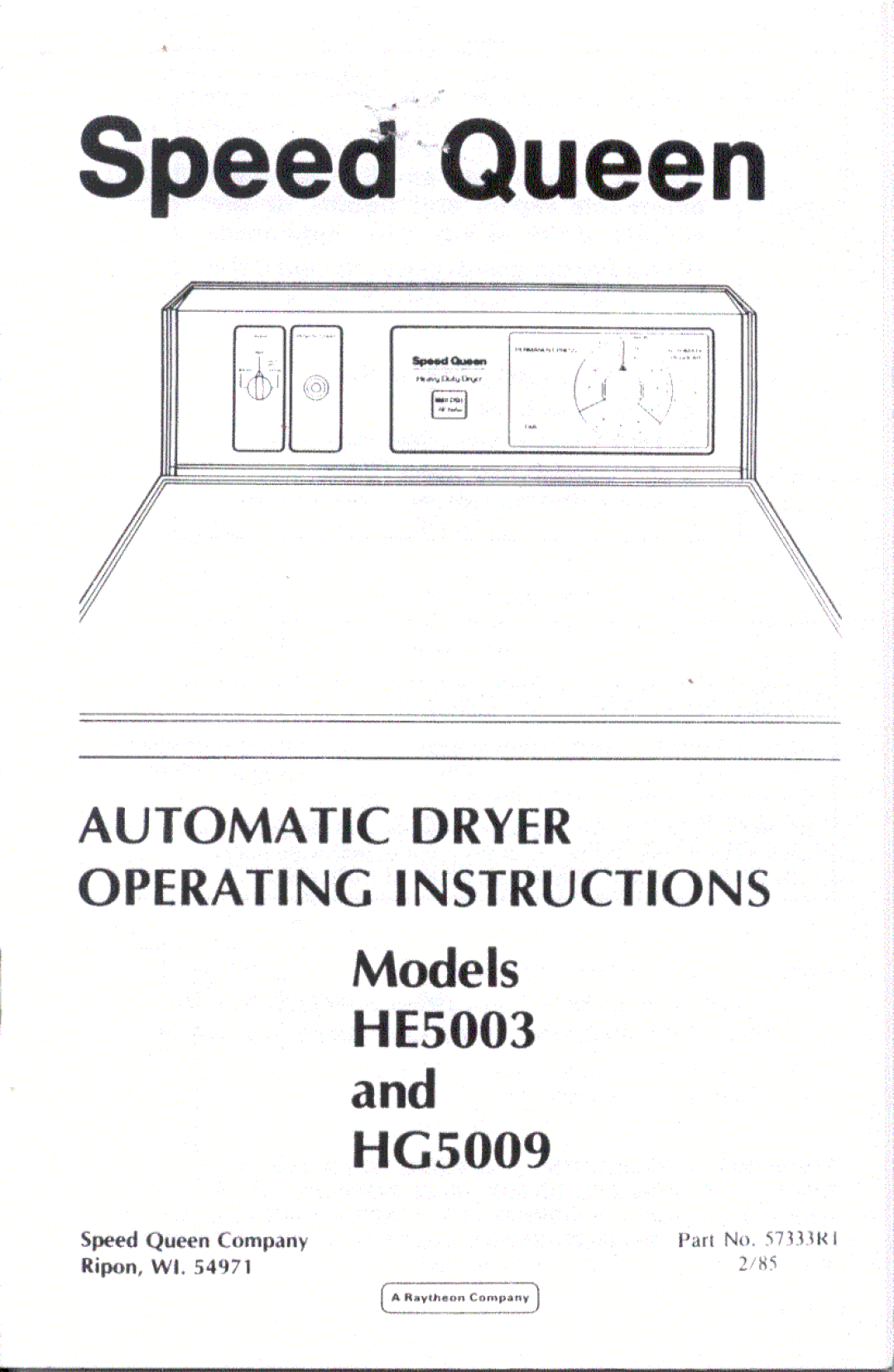 Speed Queen HE5003, HG5009 manual 