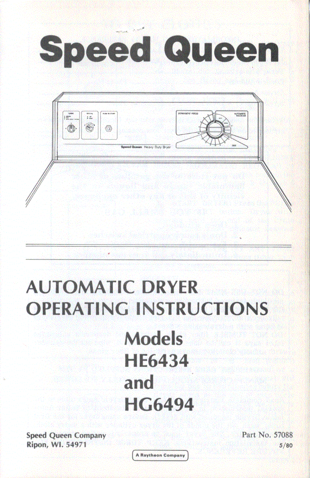 Speed Queen HE6434, HG6494 manual 