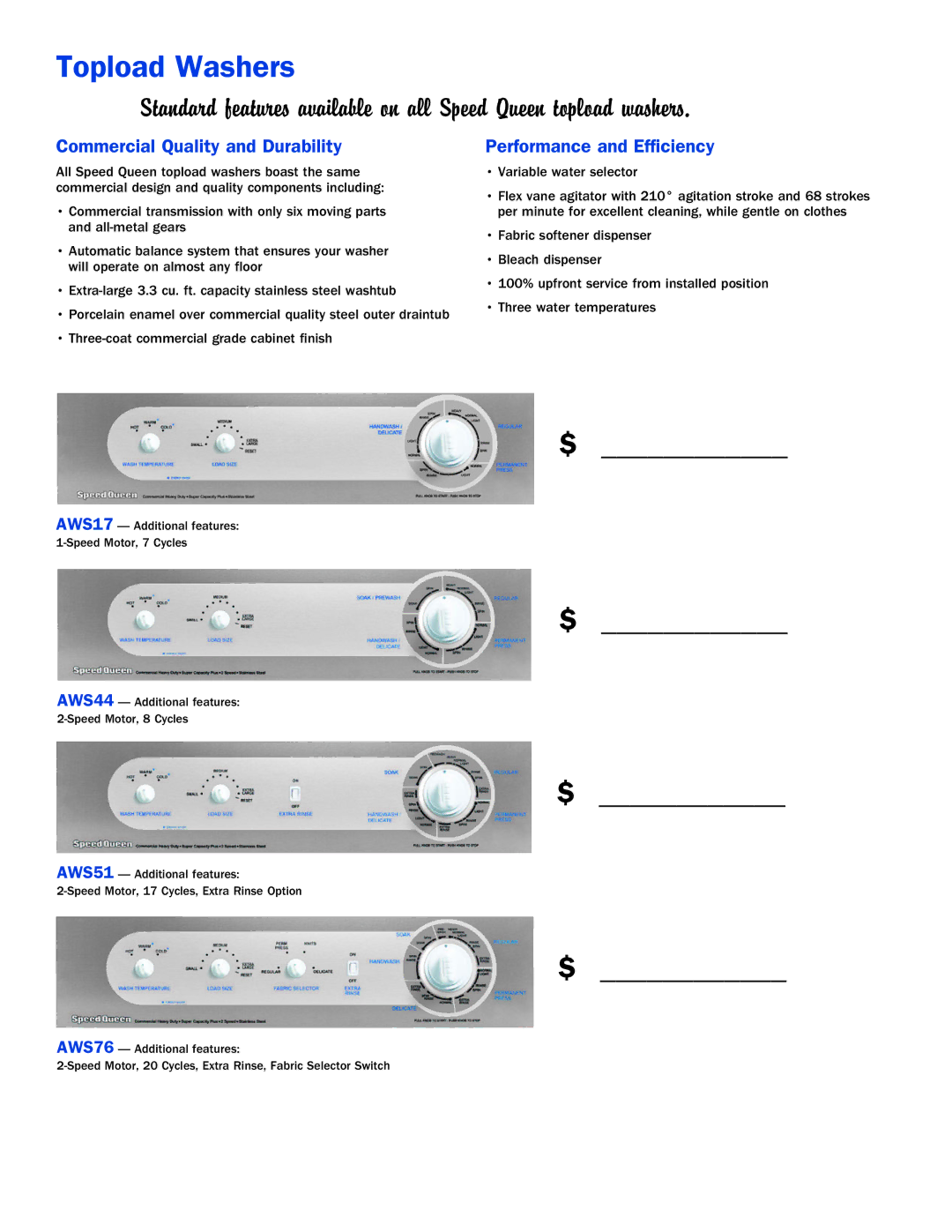 Speed Queen Home Laundry manual Topload Washers, Commercial Quality and Durability 