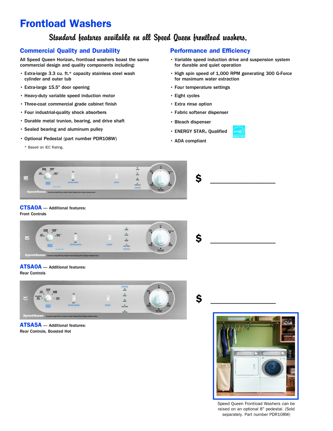 Speed Queen Home Laundry manual Frontload Washers 