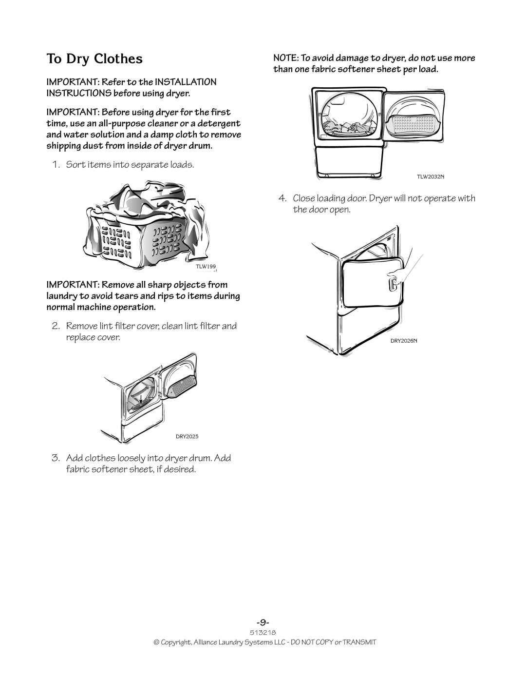 Speed Queen HVR-M15N/M15P manual To Dry Clothes 