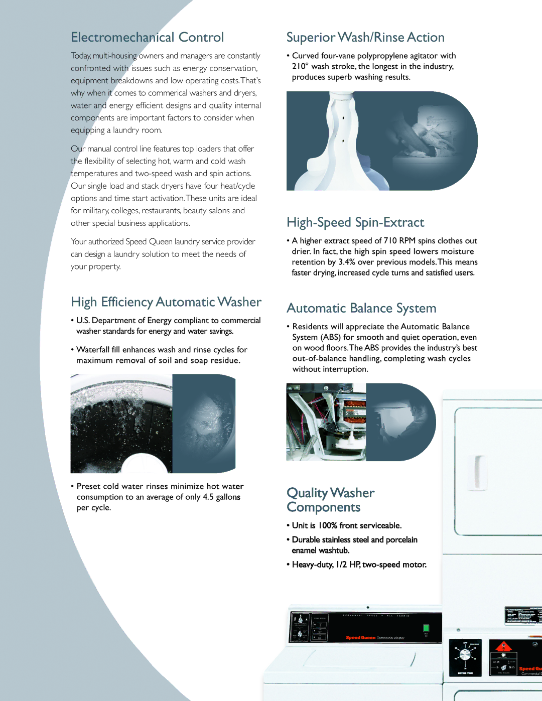 Speed Queen SSE807, SWT821, SWT820 Electromechanical Control, High Efficiency Automatic Washer, Superior Wash/Rinse Action 