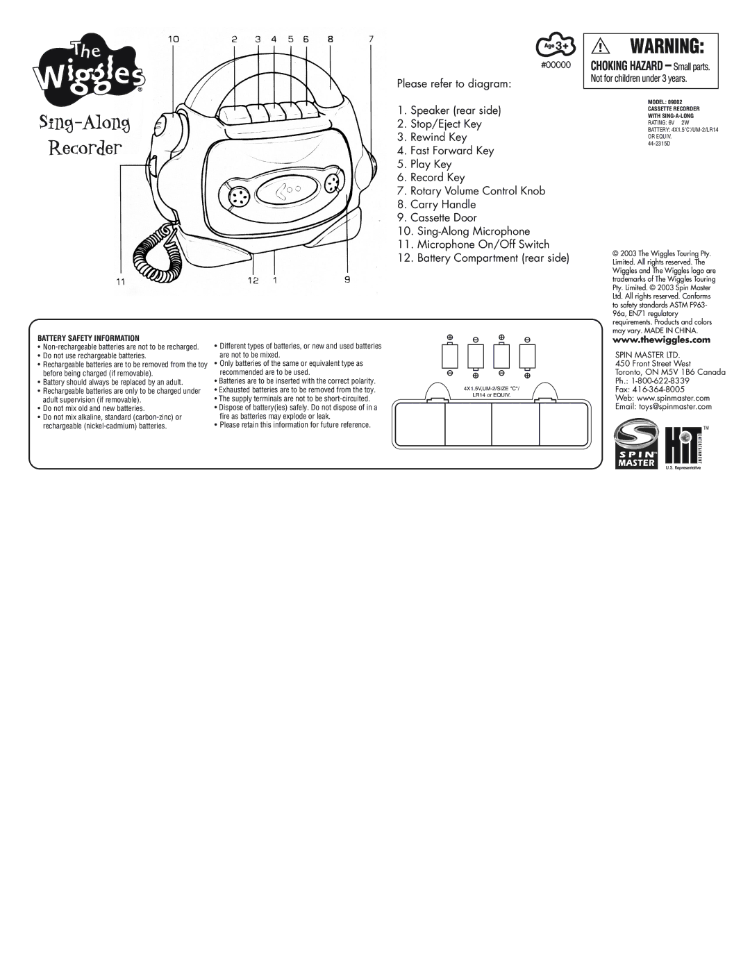 Spin Master 09002 manual Battery Safety Information 