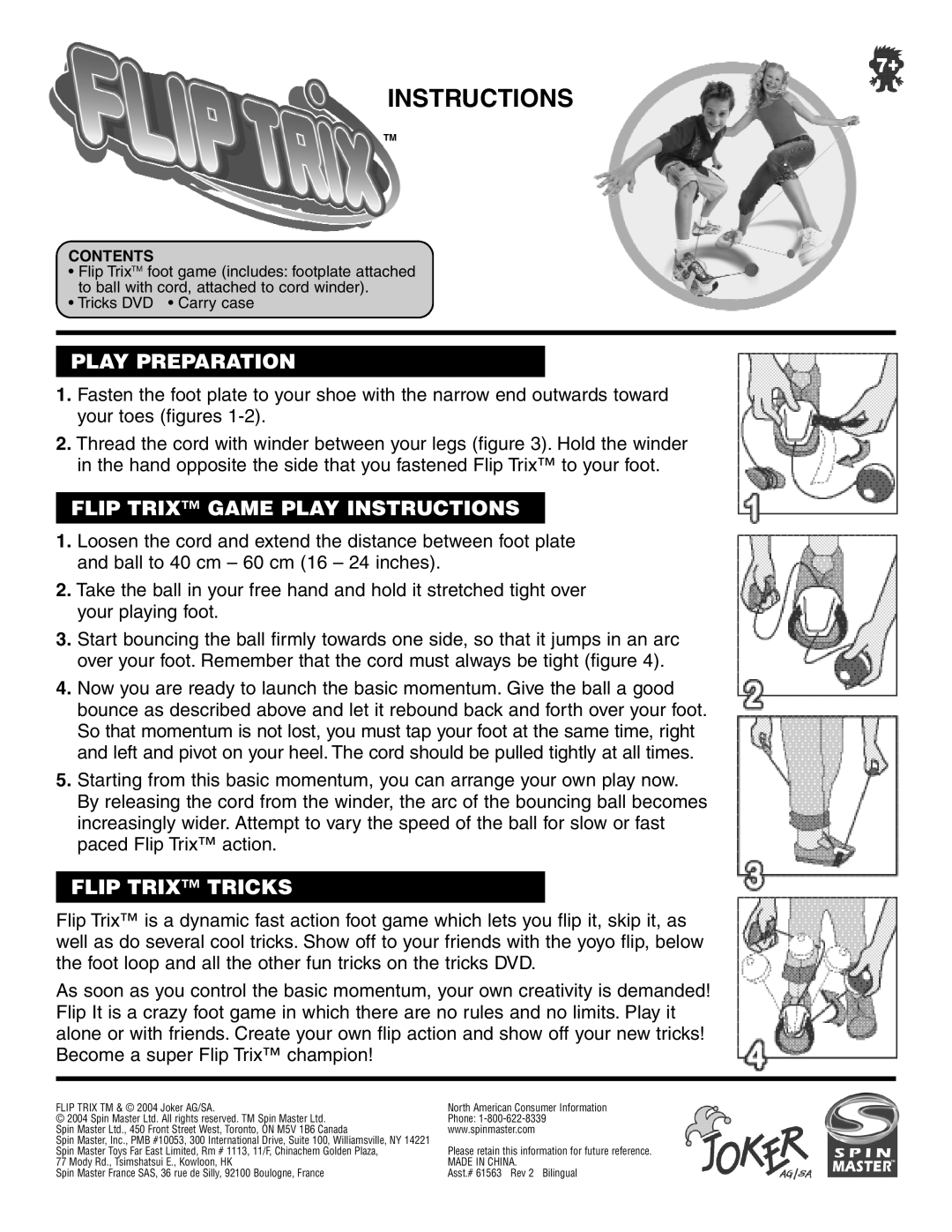 Spin Master manual Play Preparation, Flip Trix Game Play Instructions, Flip Trix Tricks, Contents 