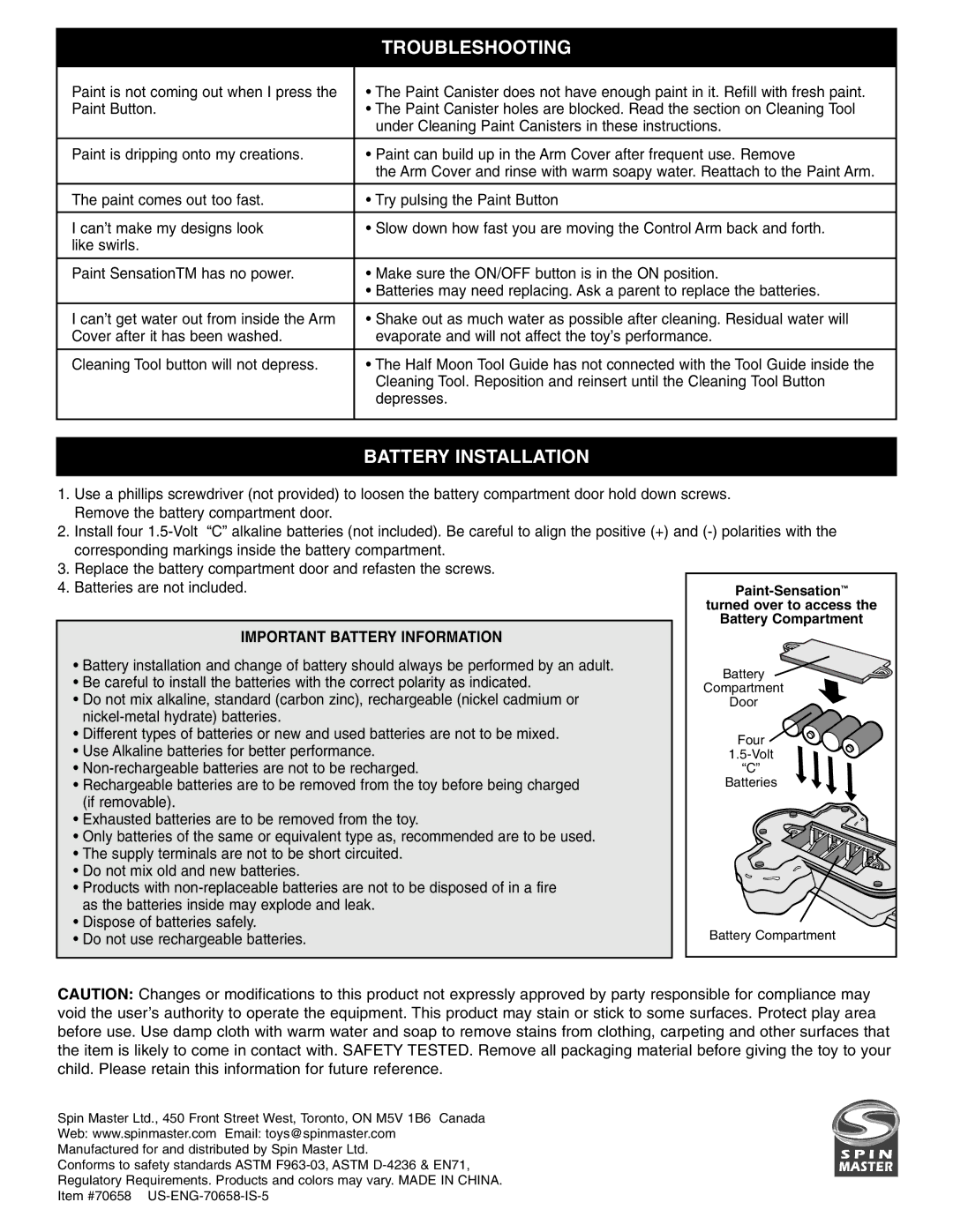 Spin Master Paint Sensation manual Troubleshooting 