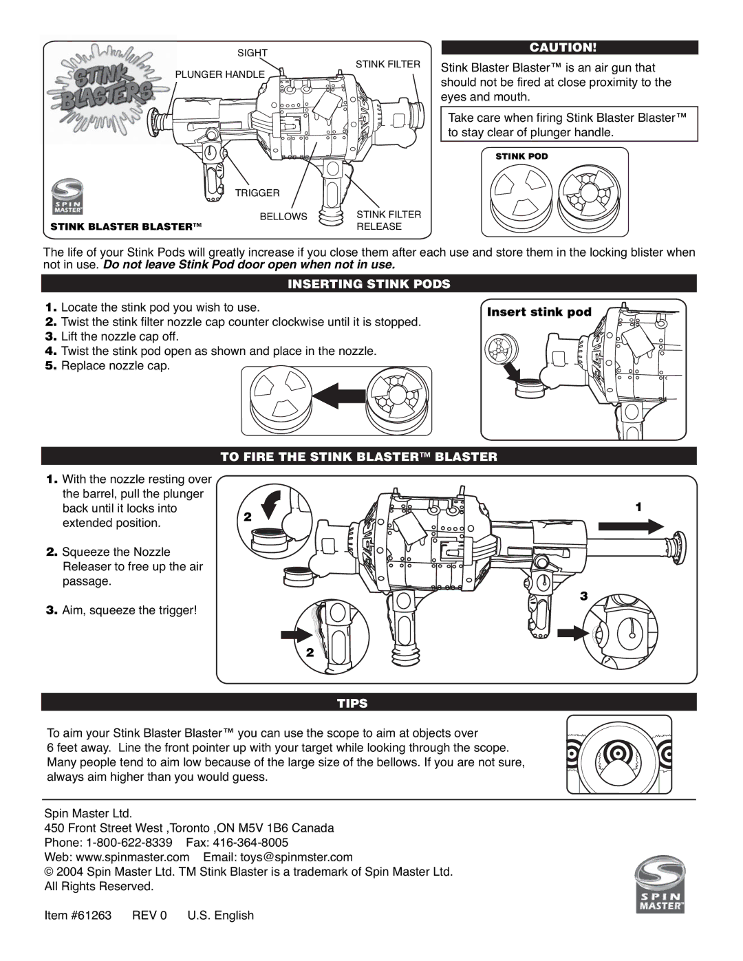 Spin Master Stink Blaster manual Inserting Stink Pods, Locate the stink pod you wish to use Insert stink pod 