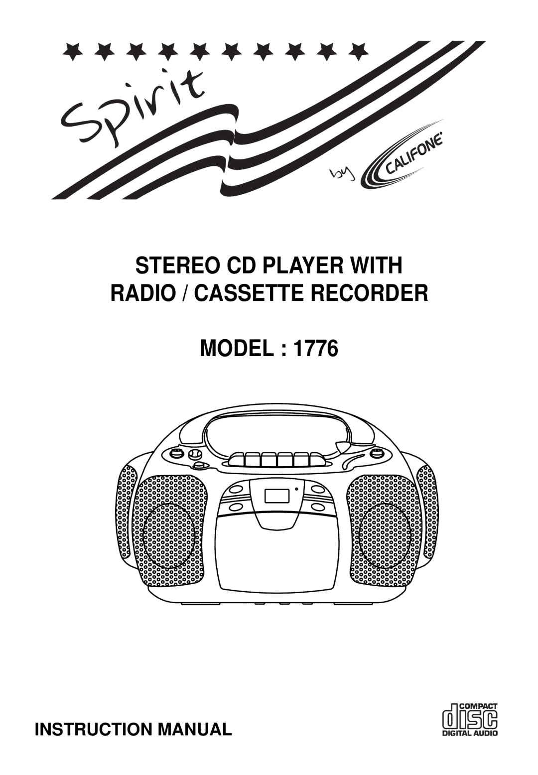 Spirit 1776 instruction manual Stereo CD Player with Radio / Cassette Recorder 