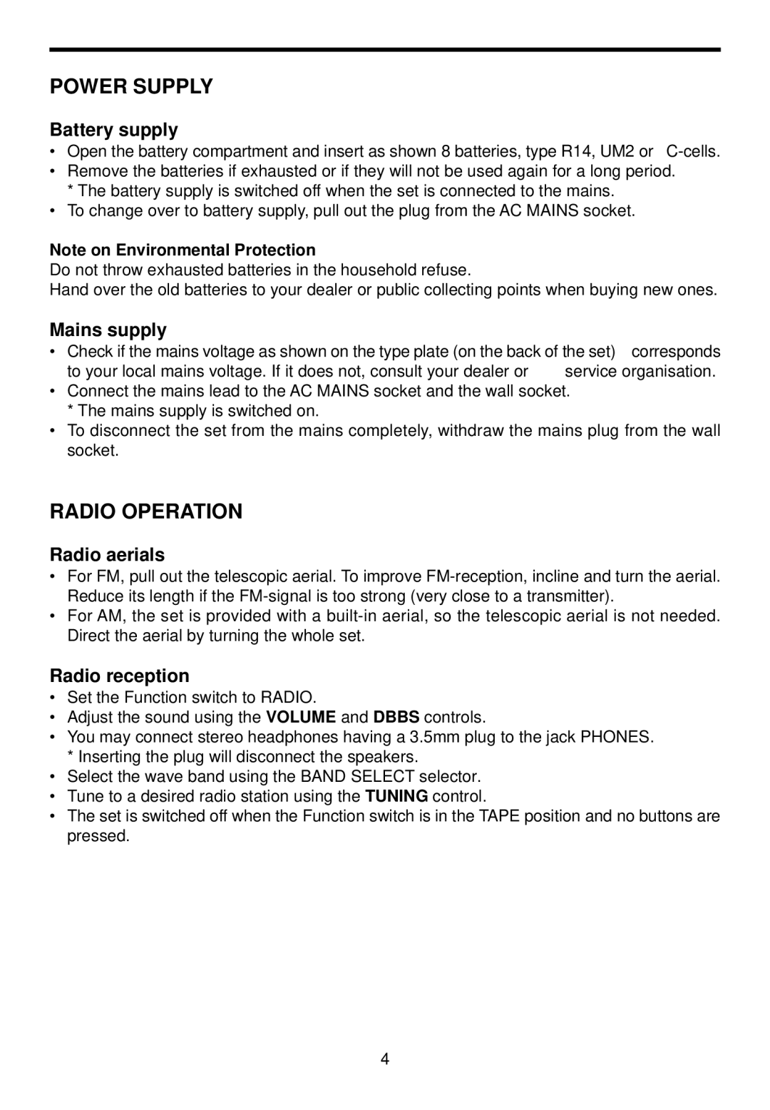 Spirit 1776 instruction manual Power Supply, Radio Operation 