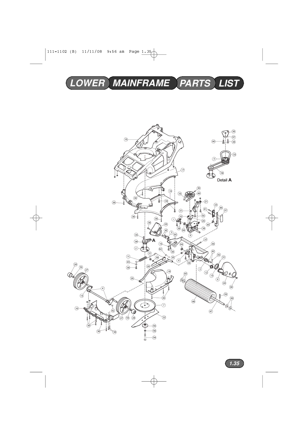 Spirit 619E, 617E manual Lower Mainframe Parts List 