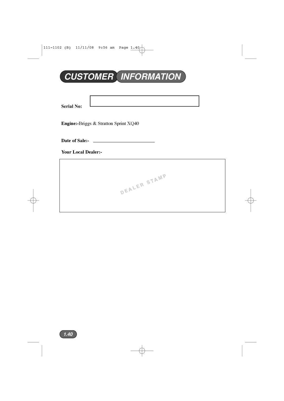 Spirit 617E, 619E manual Customer Information 