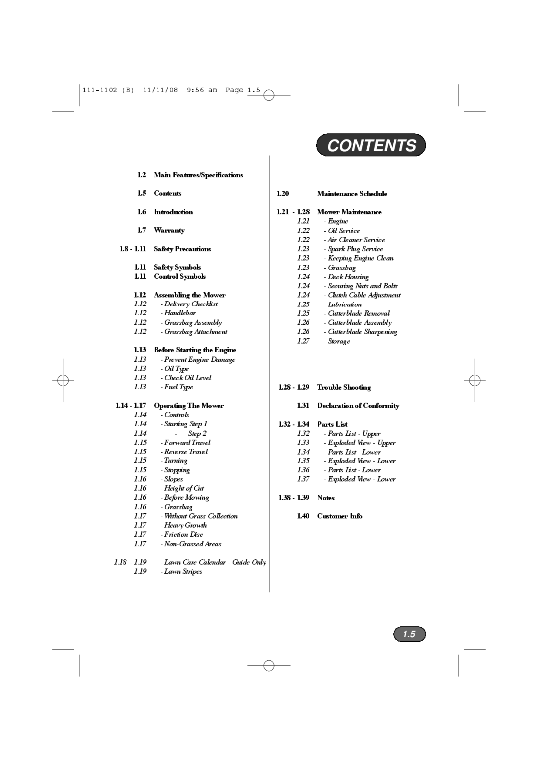 Spirit 619E, 617E manual Contents 