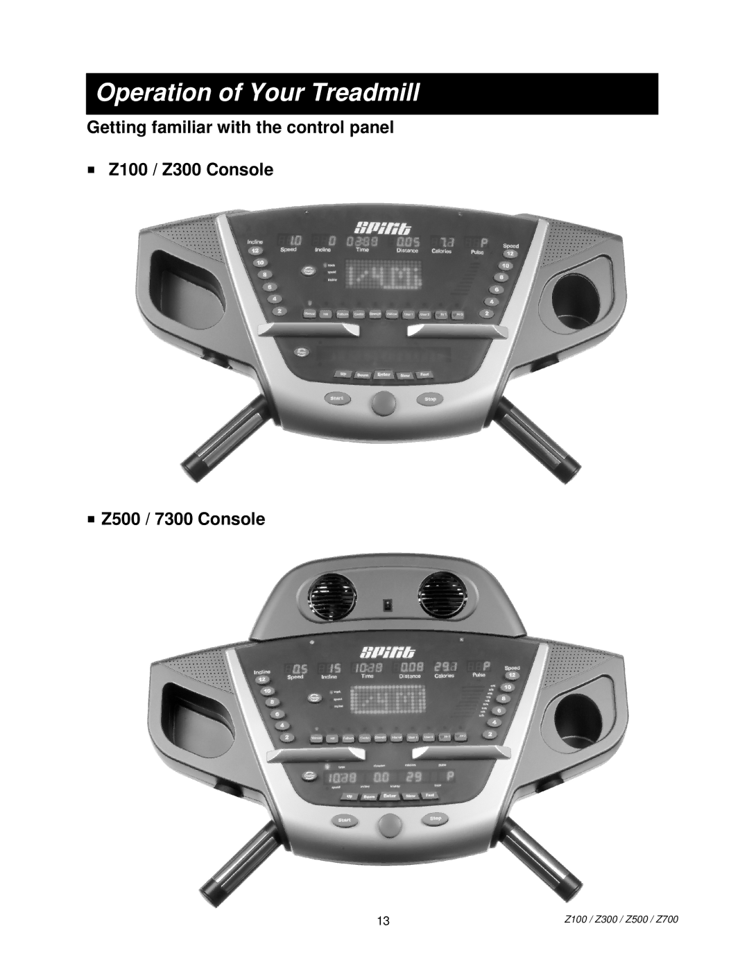 Spirit 7300 manual Operation of Your Treadmill 