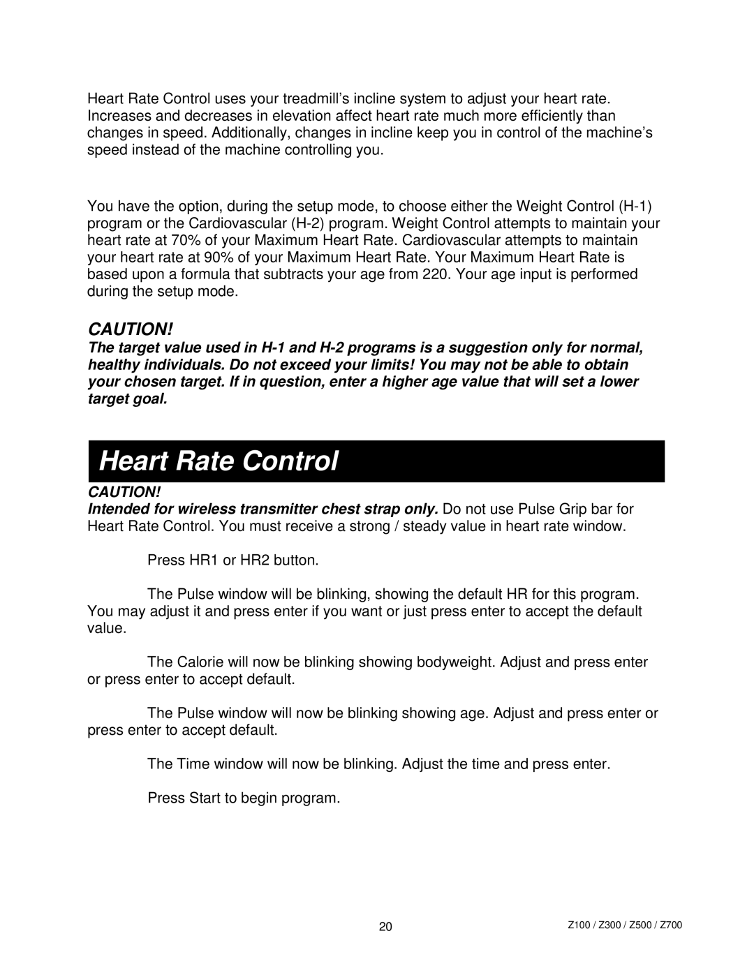 Spirit 7300 manual How the Heart Rate Control Program Works, Selecting a Heart Rate Control Program 