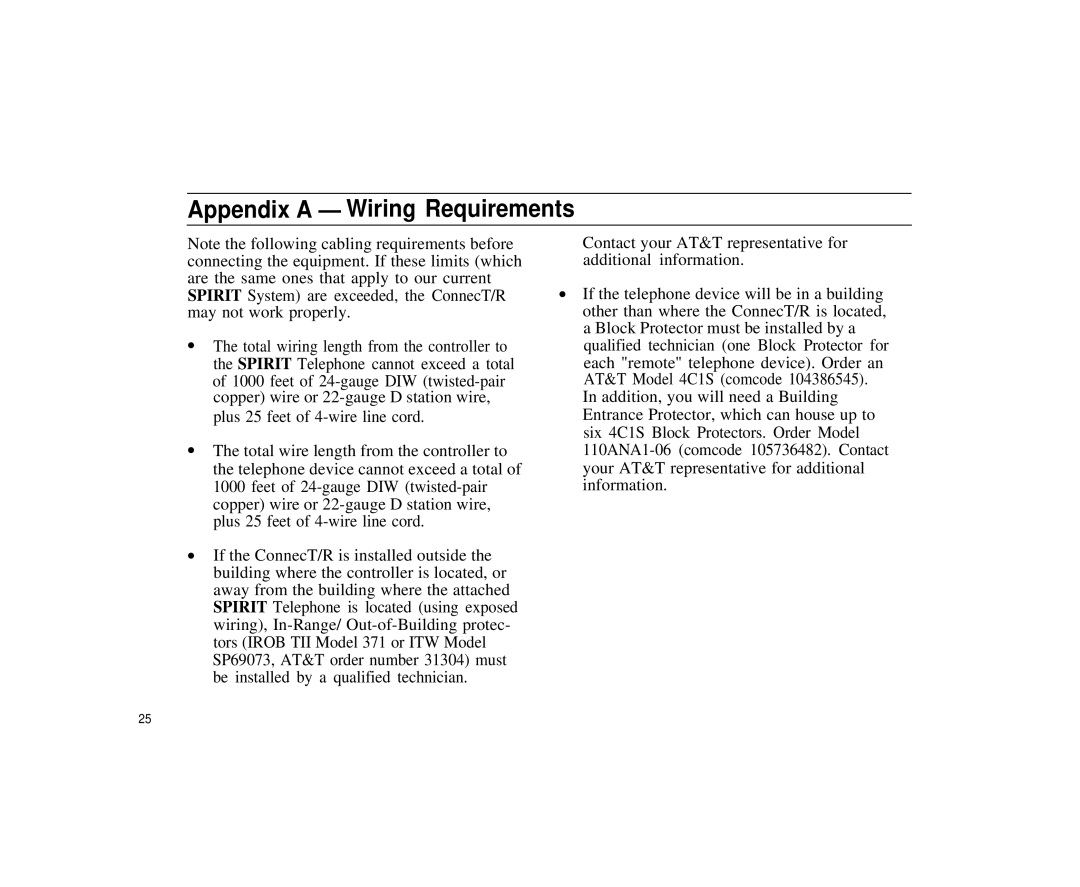 Spirit Communications System ConnecT/R owner manual Appendix a Wiring Requirements 