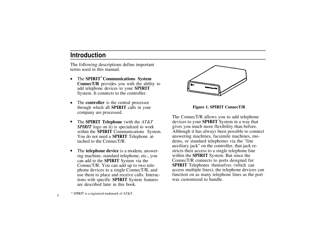 Spirit Communications System ConnecT/R owner manual Introduction, Spirit ConnecT/R 