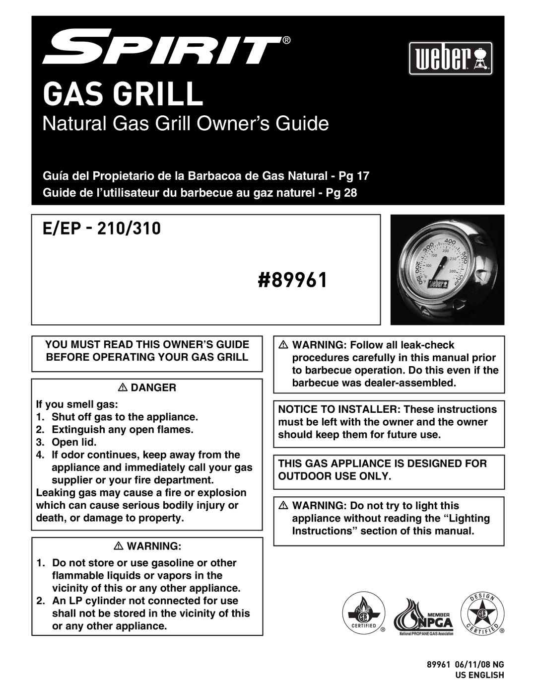 Spirit E/EP - 210/310 manual GAS Grill 