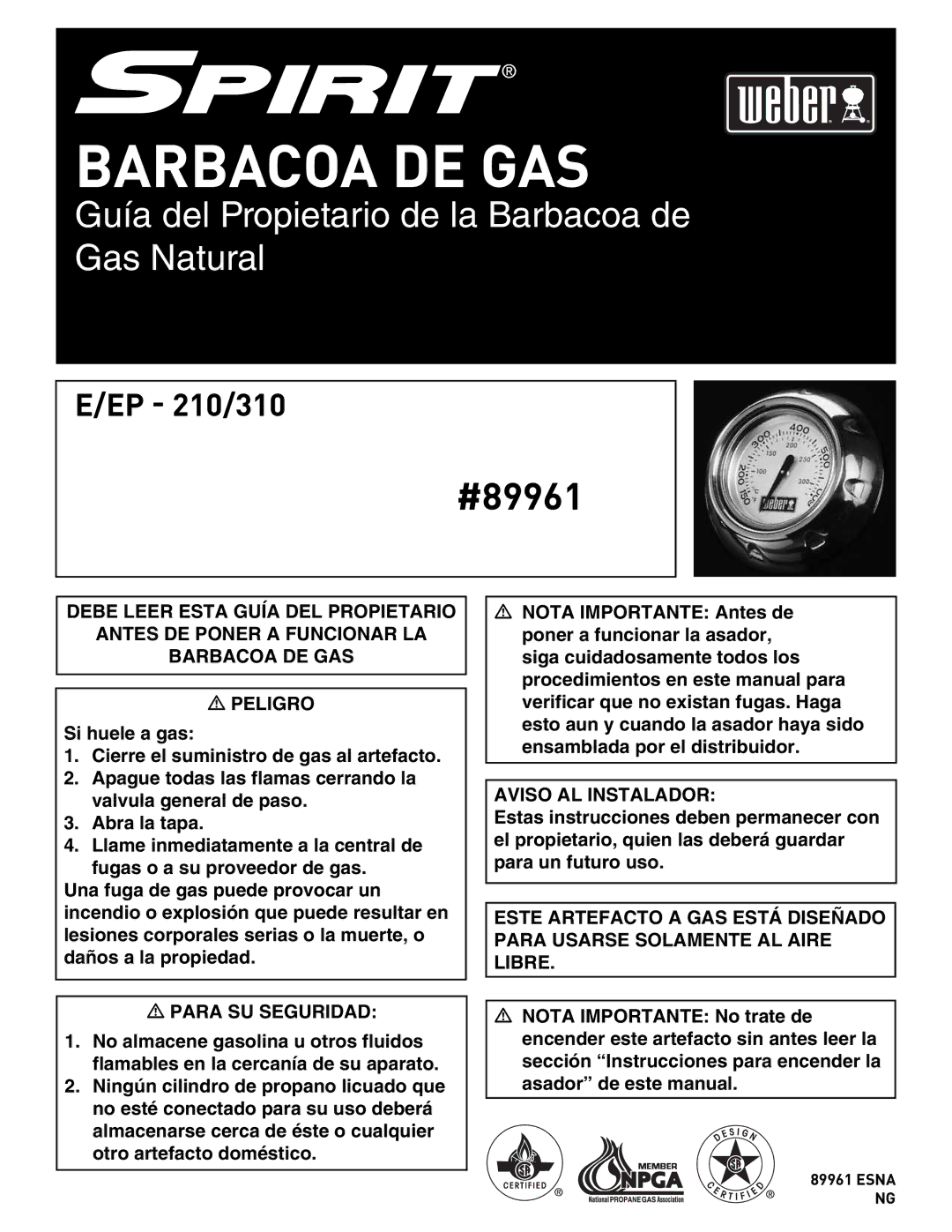 Spirit E/EP - 210/310 manual Barbacoa DE GAS 