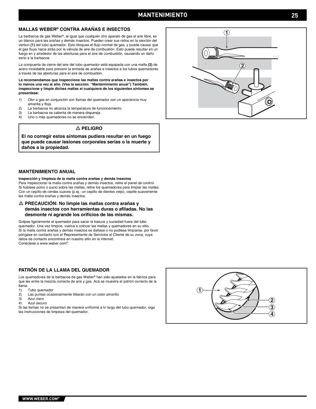 Spirit E/EP - 210/310 manual MANTENIMIENTO25, Mallas Weber Contra Arañas E Insectos, Mantenimiento Anual 