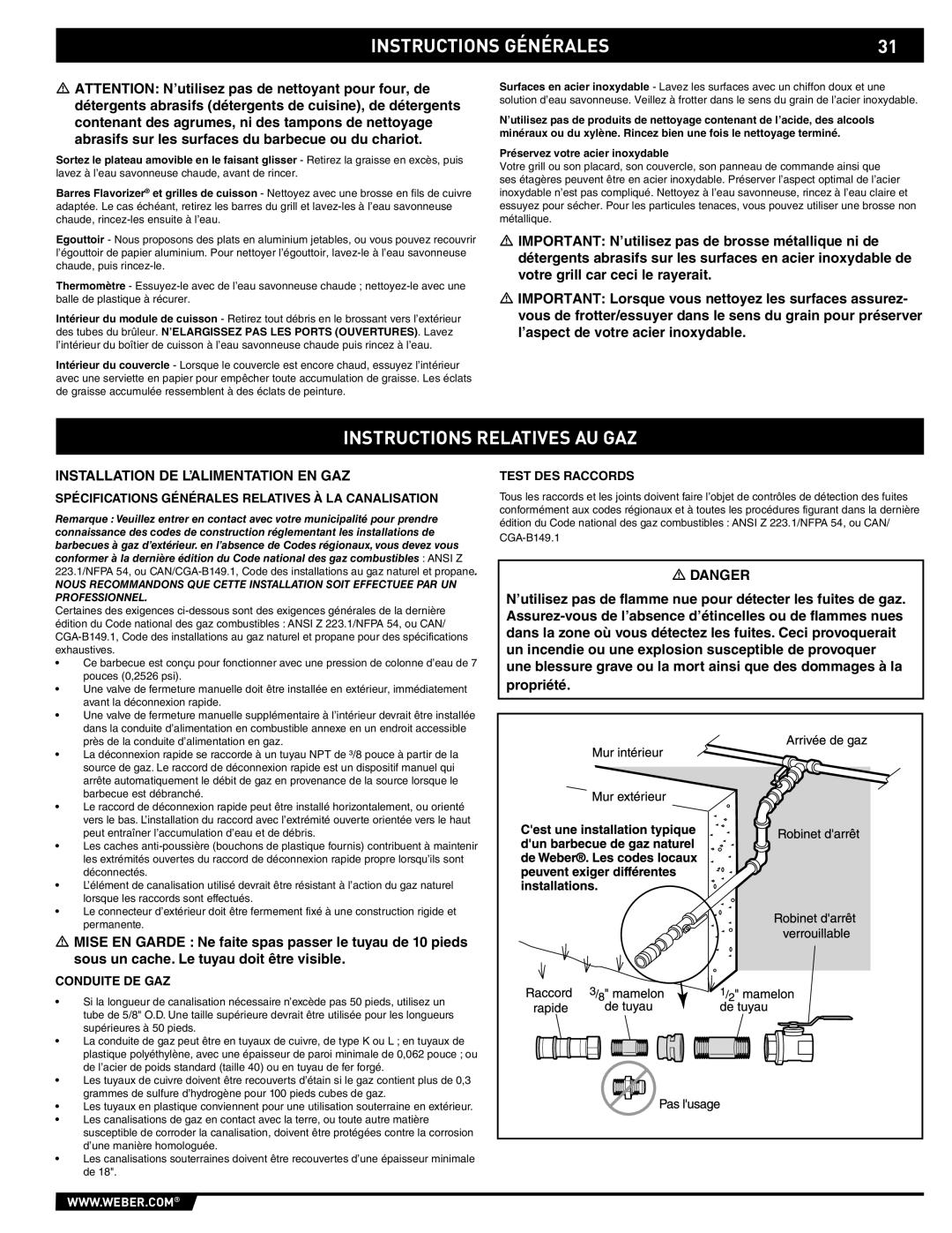 Spirit E/EP - 210/310 manual Instructions Relatives AU GAZ, Installation DE L’ALIMENTATION EN GAZ, Conduite DE GAZ 