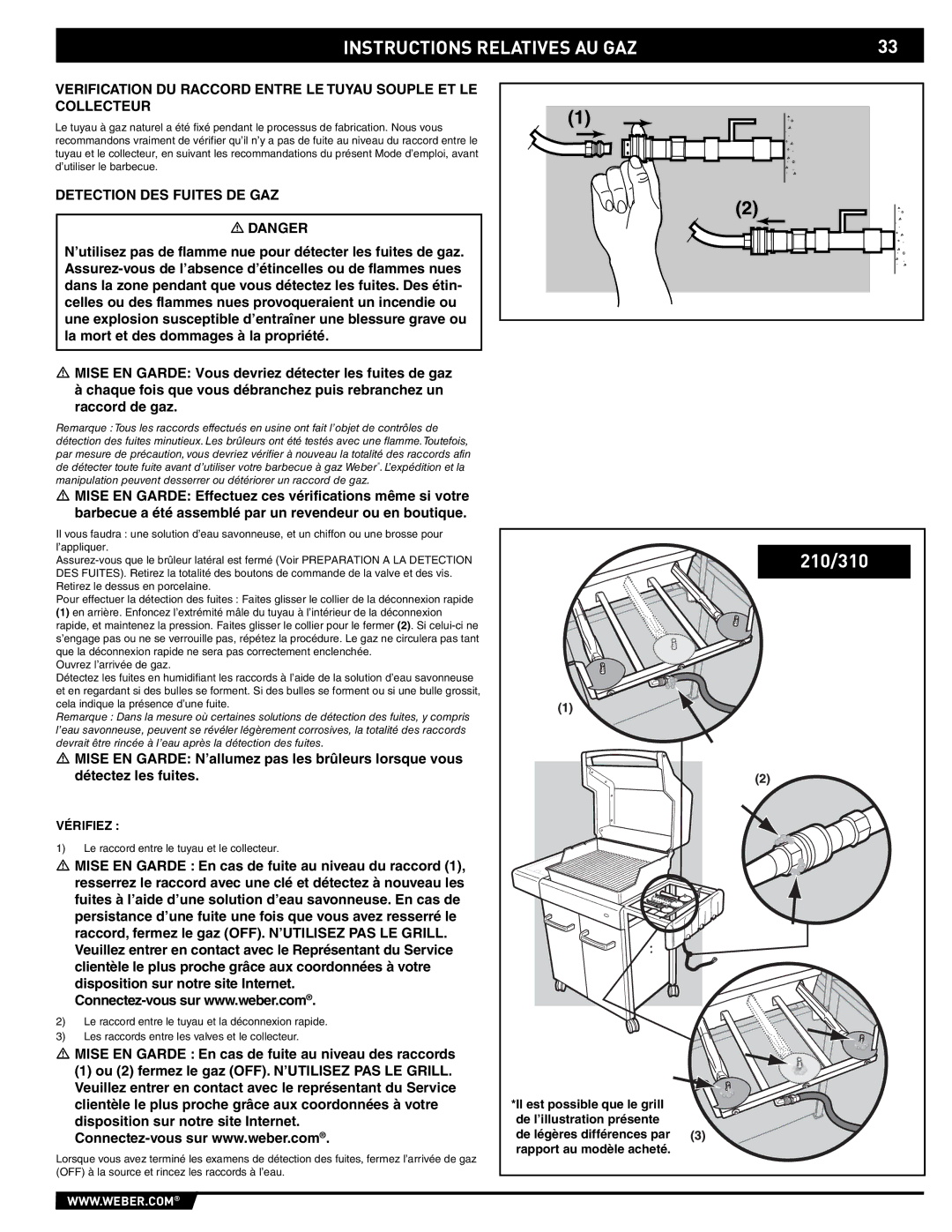 Spirit E/EP - 210/310 manual Detection DES Fuites DE GAZ, Vérifiez 