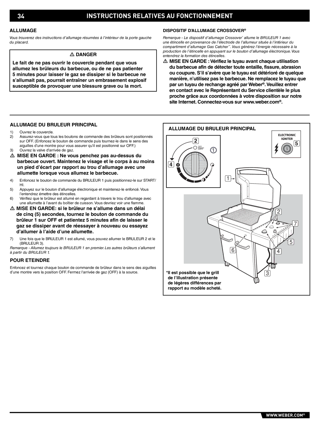 Spirit E/EP - 210/310 manual Instructions Relatives AU Fonctionnement, Allumage DU Bruleur Principal, Pour Eteindre 