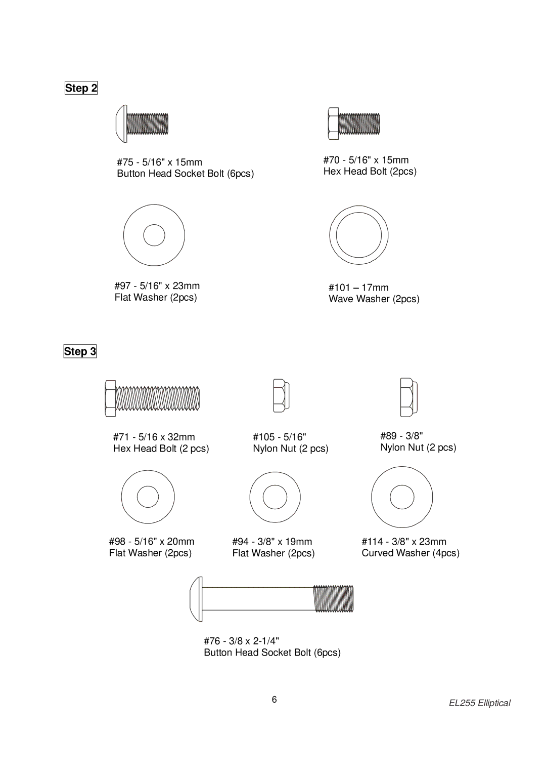 Spirit EL255 owner manual #76 3/8 x 2-1/4 Button Head Socket Bolt 6pcs 