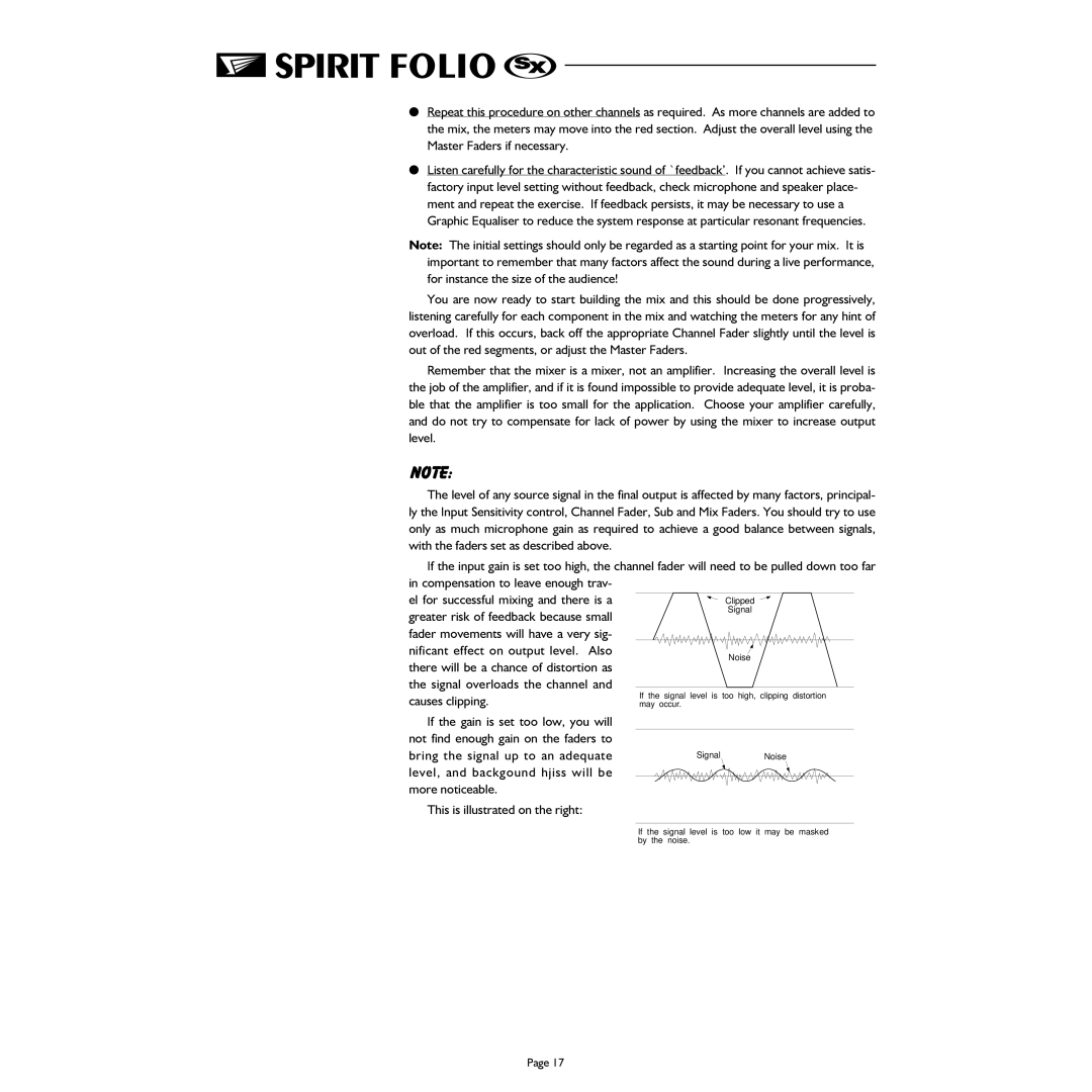 Spirit FOLIO SX mixer manual 