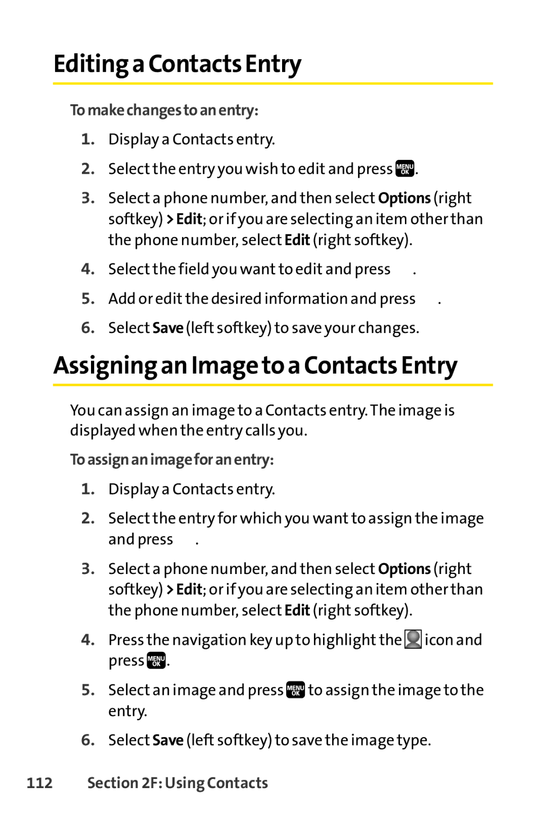 Spirit M1 manual Editinga Contacts Entry, Assigning an Image to a Contacts Entry, To make changes to an entry 