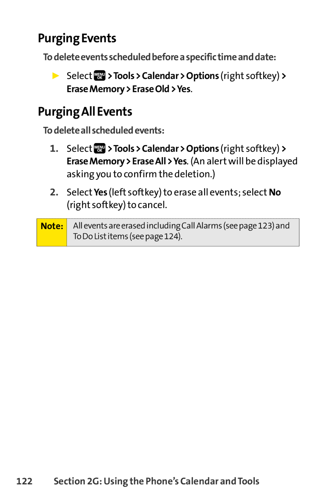 Spirit M1 manual Purging Events, Purging All Events, Todeleteeventsscheduledbeforeaspecifictimeanddate 