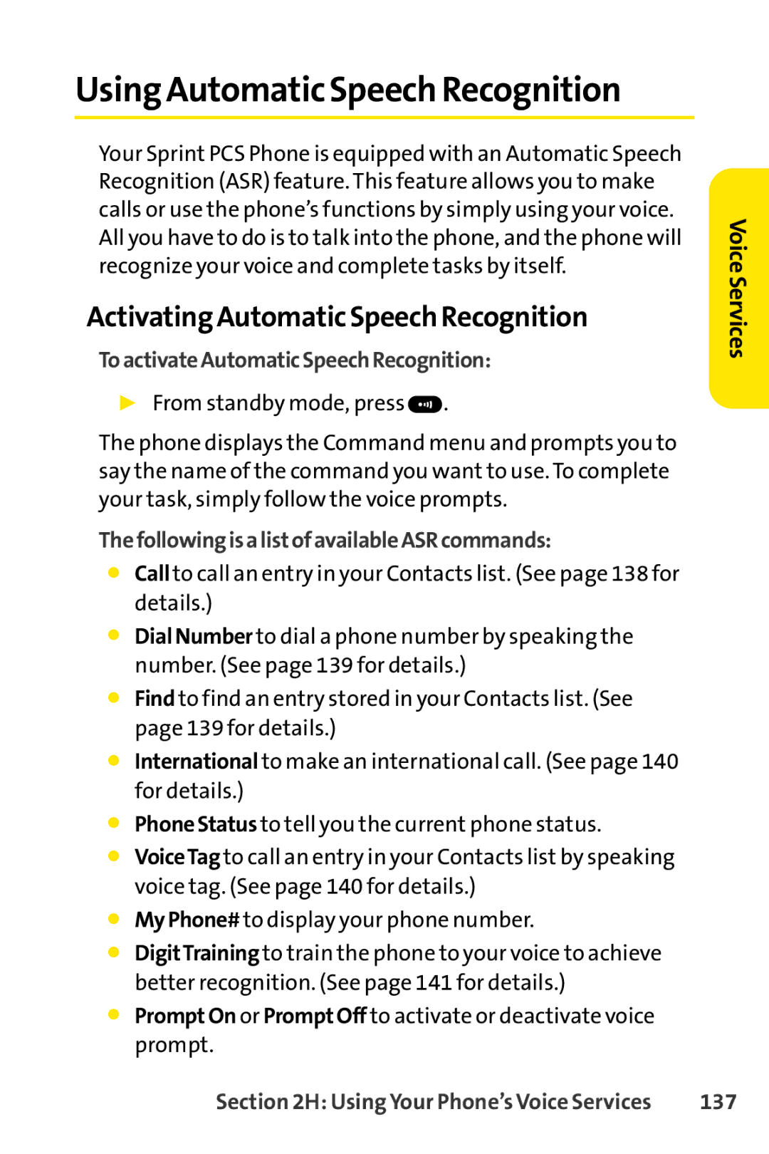 Spirit M1 manual Using Automatic Speech Recognition, Activating Automatic Speech Recognition, 137 