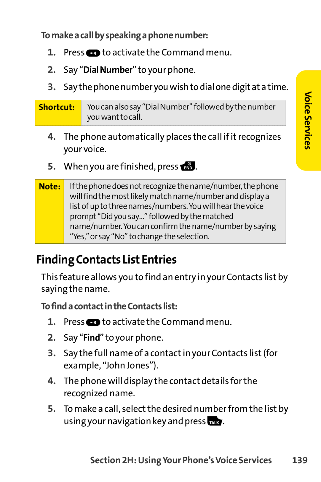 Spirit M1 Finding Contacts List Entries, To make a call by speaking a phone number, To find a contactin the Contacts list 