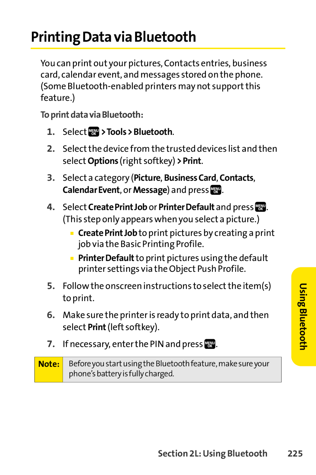 Spirit M1 manual Printing Data via Bluetooth, To printdatavia Bluetooth, 225 