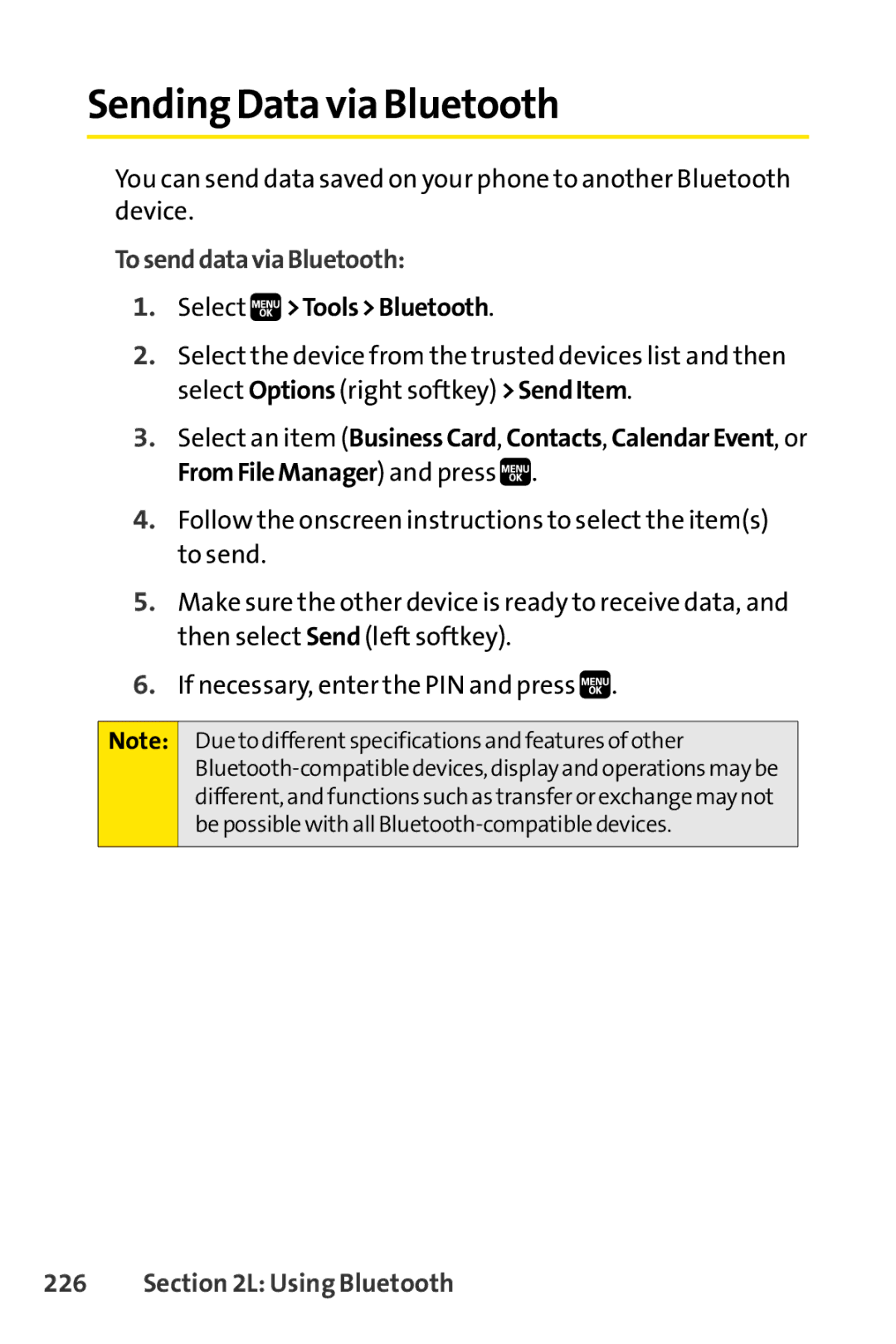 Spirit M1 manual Sending Data via Bluetooth, TosenddataviaBluetooth, Select ToolsBluetooth 