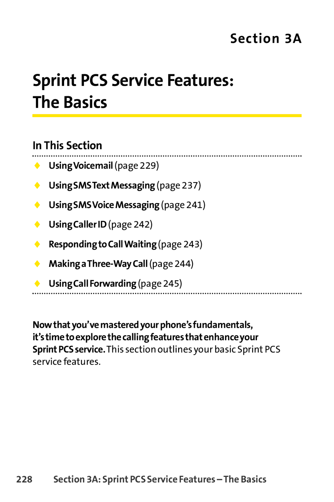 Spirit M1 manual Sprint PCS Service Features Basics, Sprint PCS Service Features The Basics 