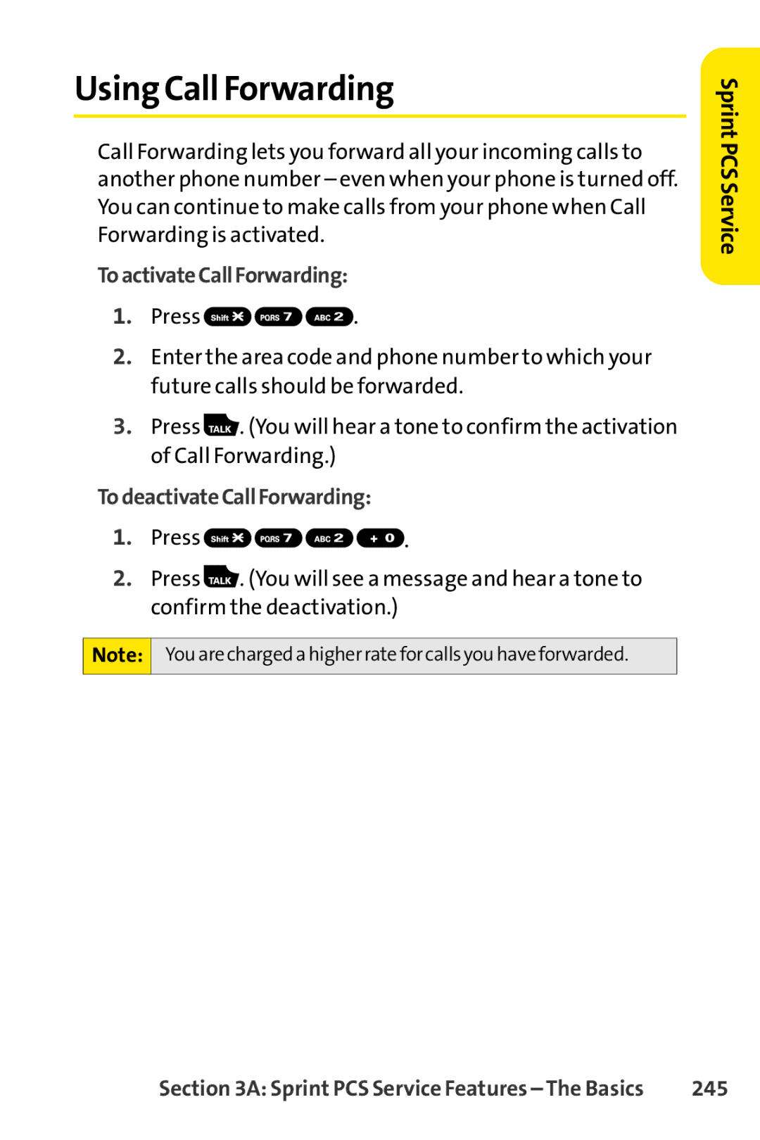 Spirit M1 manual Using Call Forwarding, ToactivateCallForwarding, TodeactivateCallForwarding, 245 