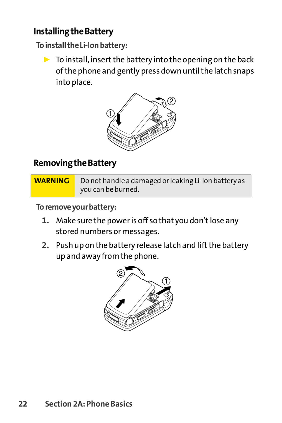 Spirit M1 manual Installing the Battery, Removing the Battery, To install the Li-Ion battery, To remove your battery 