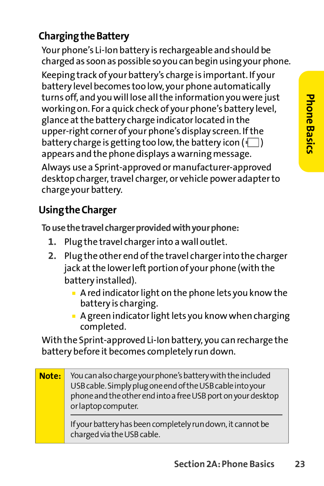 Spirit M1 manual Charging the Battery, Using the Charger, Touse the travel charger provided with your phone 