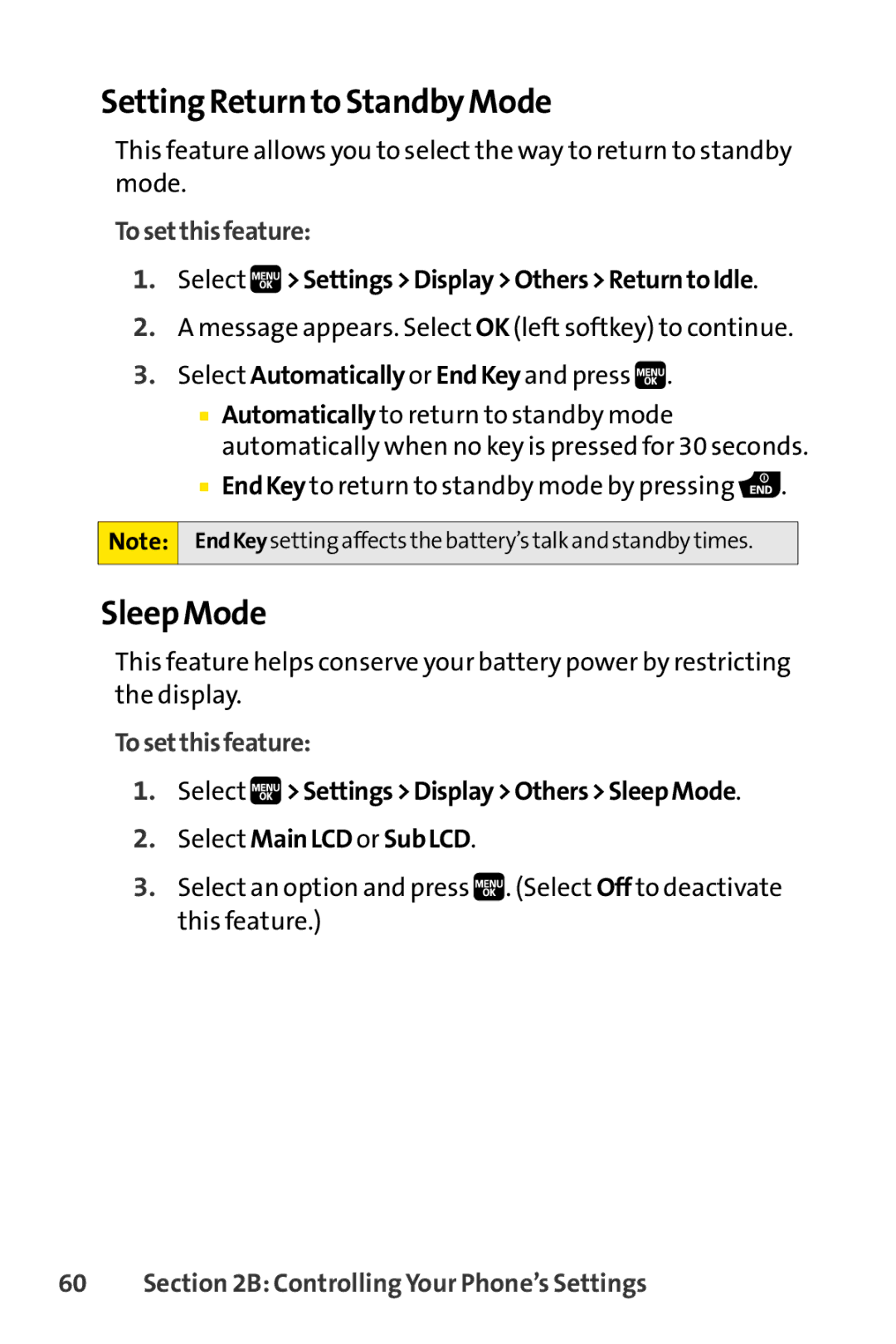 Spirit M1 manual Setting Return to Standby Mode, Sleep Mode, Select SettingsDisplayOthersReturntoIdle 