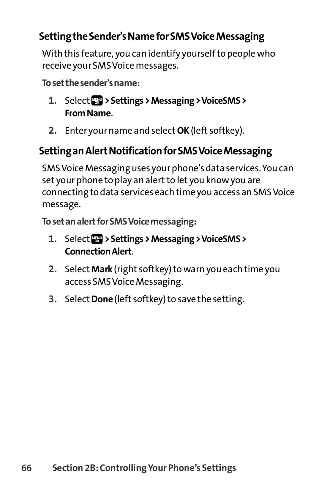 Spirit M1 SettingtheSender’sNameforSMSVoiceMessaging, SettinganAlertNotificationforSMSVoiceMessaging, Tosetthesender’sname 