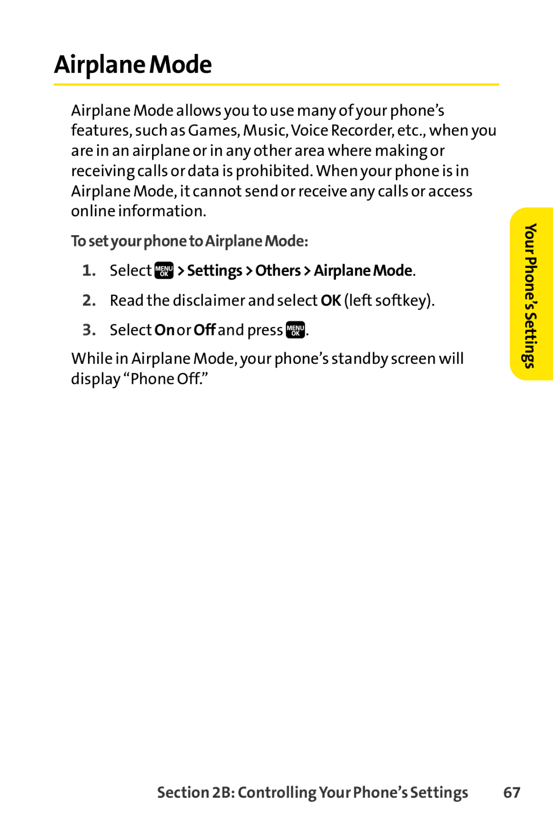 Spirit M1 manual Airplane Mode, TosetyourphonetoAirplaneMode, Select SettingsOthersAirplaneMode 