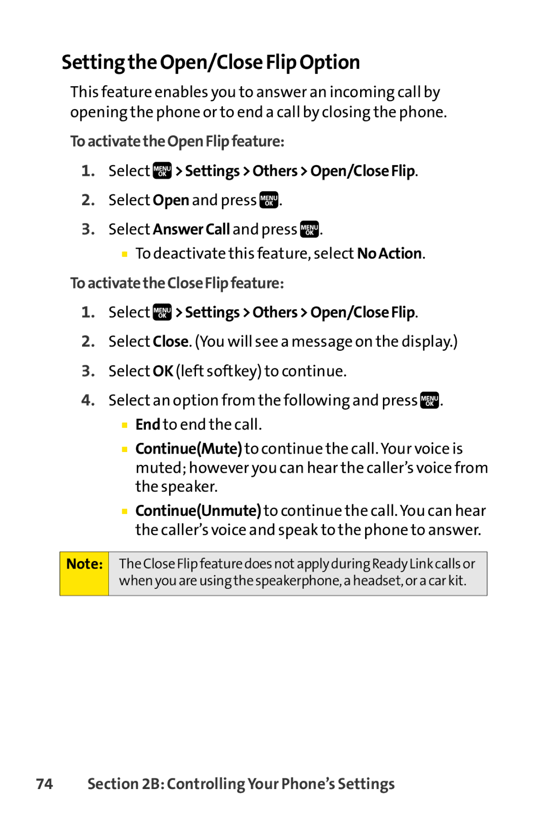 Spirit M1 manual Setting the Open/Close Flip Option, ToactivatetheOpenFlipfeature, Select SettingsOthersOpen/CloseFlip 