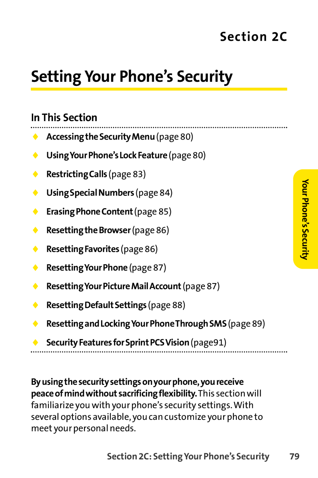 Spirit M1 manual Setting Your Phone’s Security, This Section 