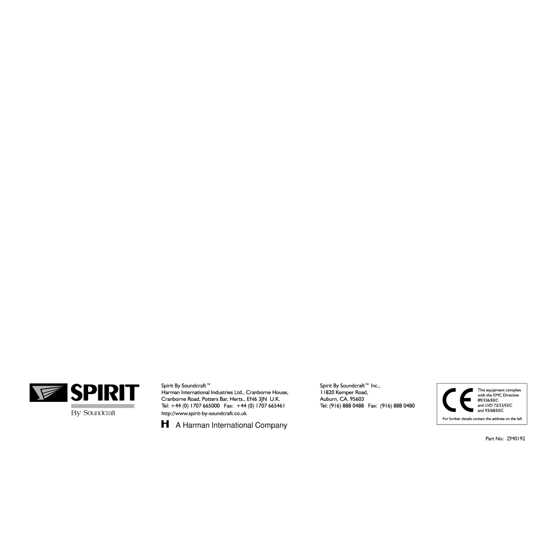 Spirit Monitor2 manual Harman International Company 