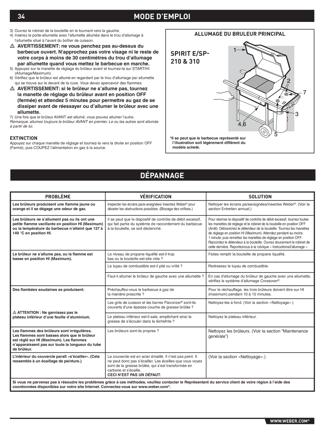 Spirit SP-210/310, E-210/310 manual Dépannage, Problème Vérification Solution 